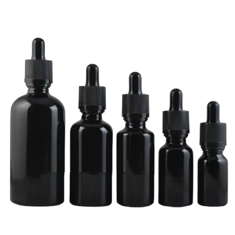 

Essential Oil Bottle Shiny Black Glass Cosmetic 5ML 10ML 15ML 30ML 50ML 100ML Empty Liquid Dropper Storage Bottles Makeup Tool