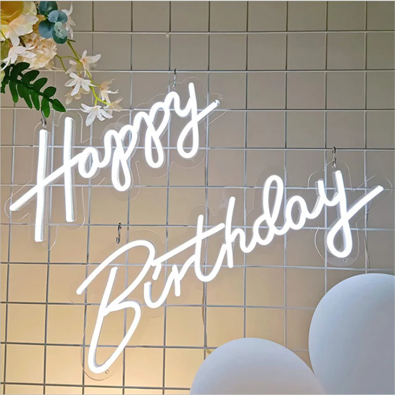 23''x 16''Happy Birthday Neon Signs Light Party Flex Transparent Acrylic Neon Light Sign Led Light Wedding Party Decoration Lamp