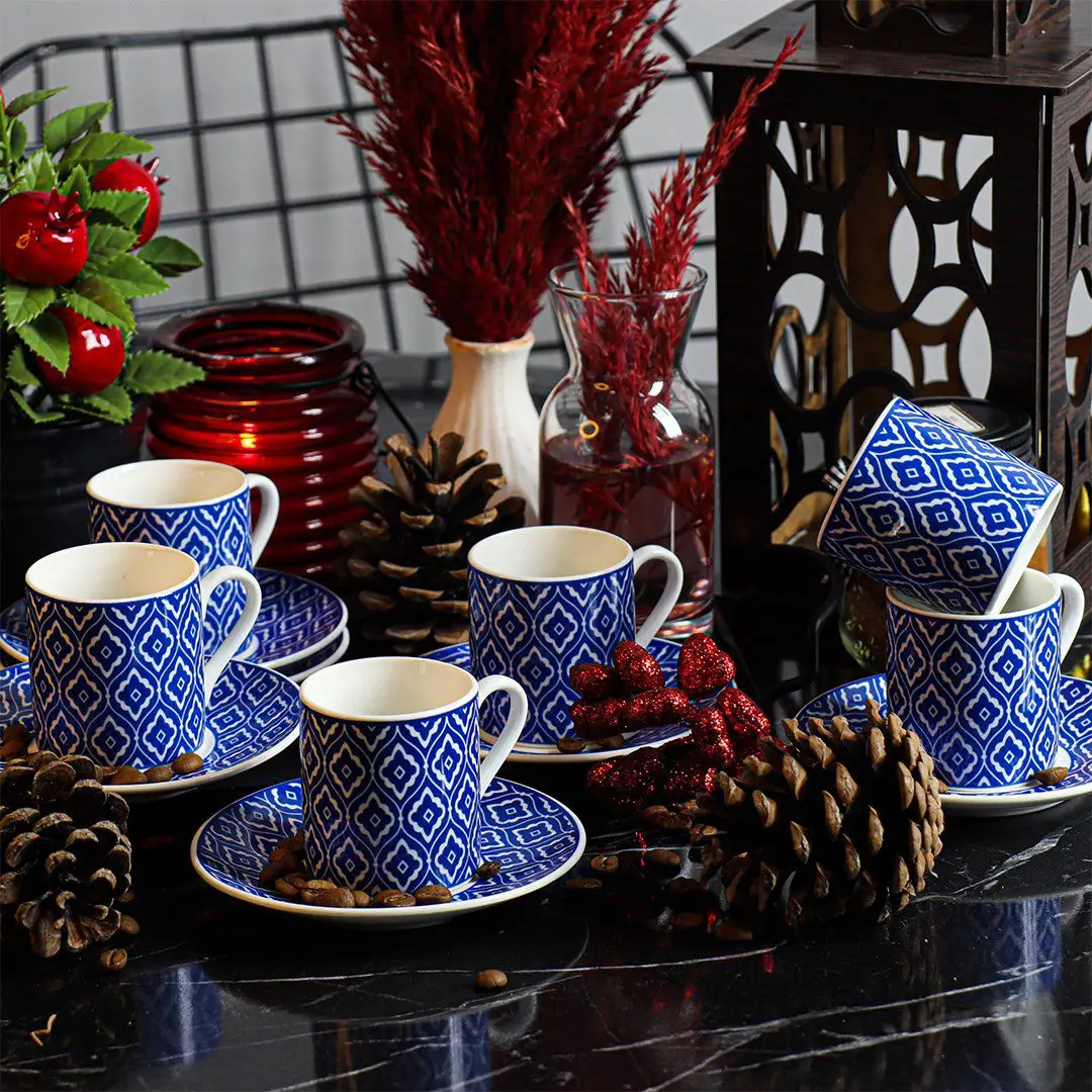 

DOLBOVI Porsima Mithra 12 Piece Porcelain Turkish coffee cup Pad Blue mug кружка coffee cup cup