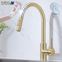 SDSN Smart Touch Kitchen Faucets with Pull Down Sprayer Hot Cold Pull Out Kitchen Sink Mixer Tap Brushed Gold Touch Kitchen Taps