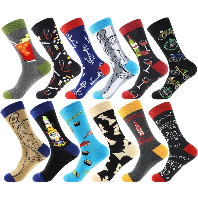 

2022 New Hiphop Cotton Men's Socks Harajuku Happy Funny Poop Pills Alien Comb Dress Socks for Male Wedding Christmas Gift