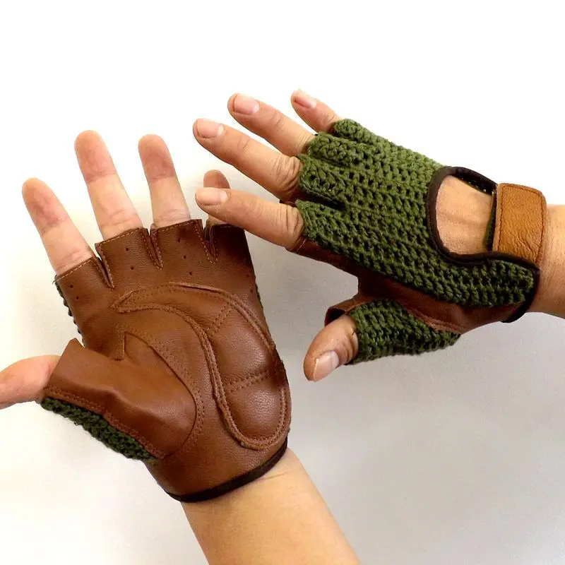 

Semi-Finger Gloves Male Real Leather + Knitted Fingerless Half Fingers Sheepskin Driving Breathable Female Gloves Unisex XJ088