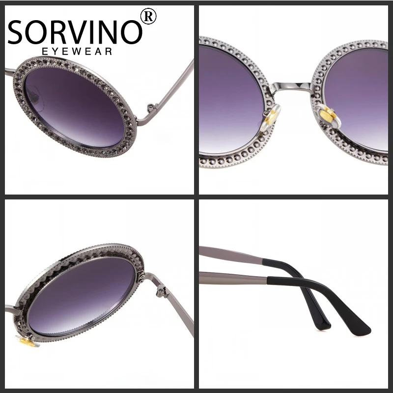 Vintage Diamond Round Sunglasses Women Luxury Brand Gradient Lens Rhinestone Circle Shade Metal Exquisite Sun Glasses For Female