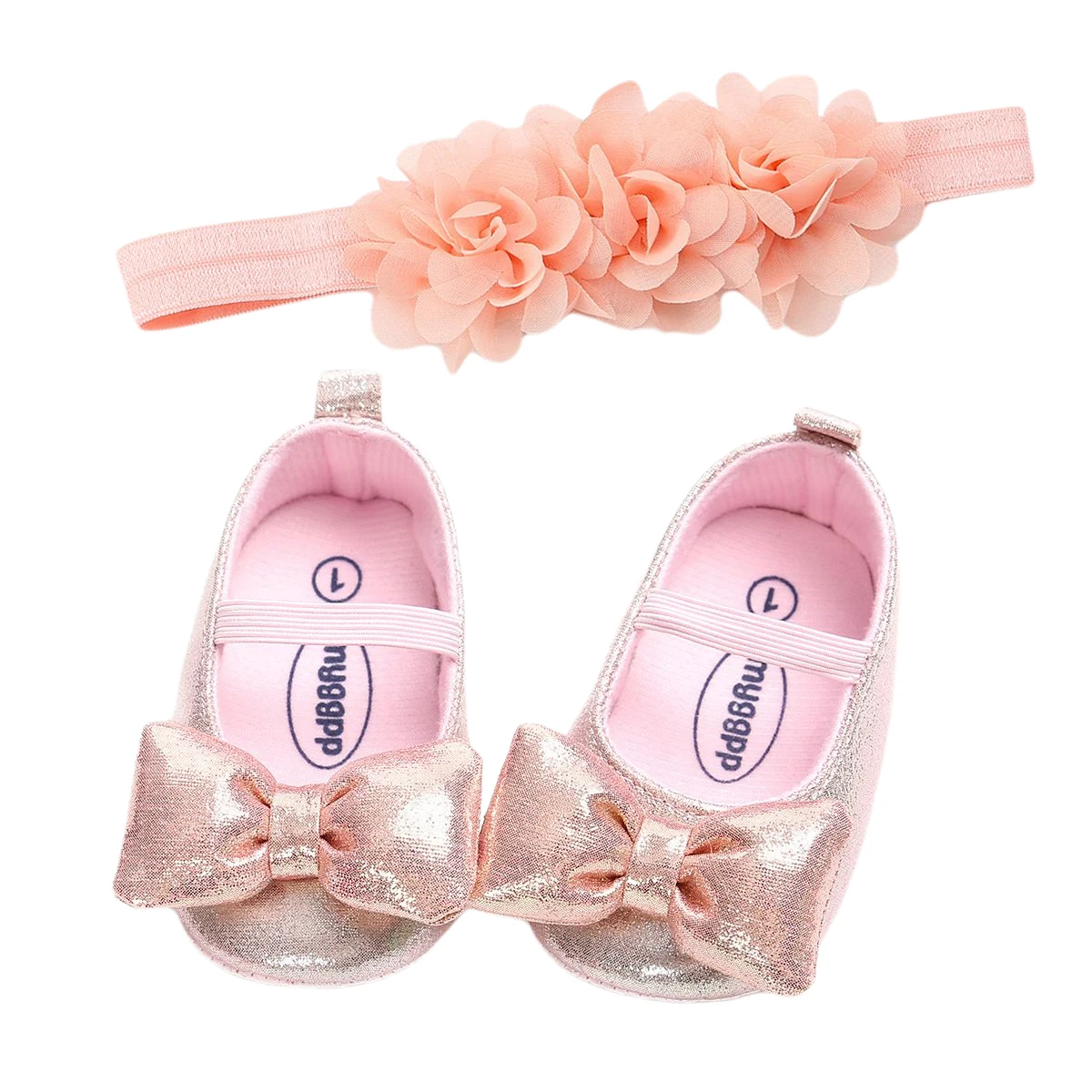 2020新幼児ベビー靴とヘッドバンド子供アンチスリップpuレザー靴 + ソリッドカラーの花帽子ベビー2個服セット