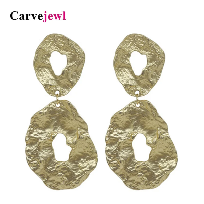 Carvejewl post earrings hammered irregular big round dangle earrings for women jewelry girl gift fashion unique personality hot