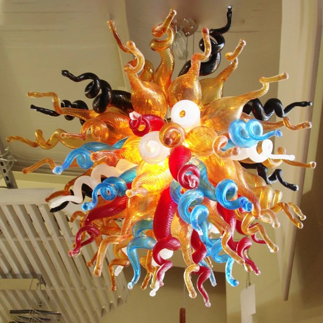 Modern Stained Glass Chandelier Hand Blown Glass Chandeliers LED Hanging Light Home Hotel Lamp 28 Inches AliExpress