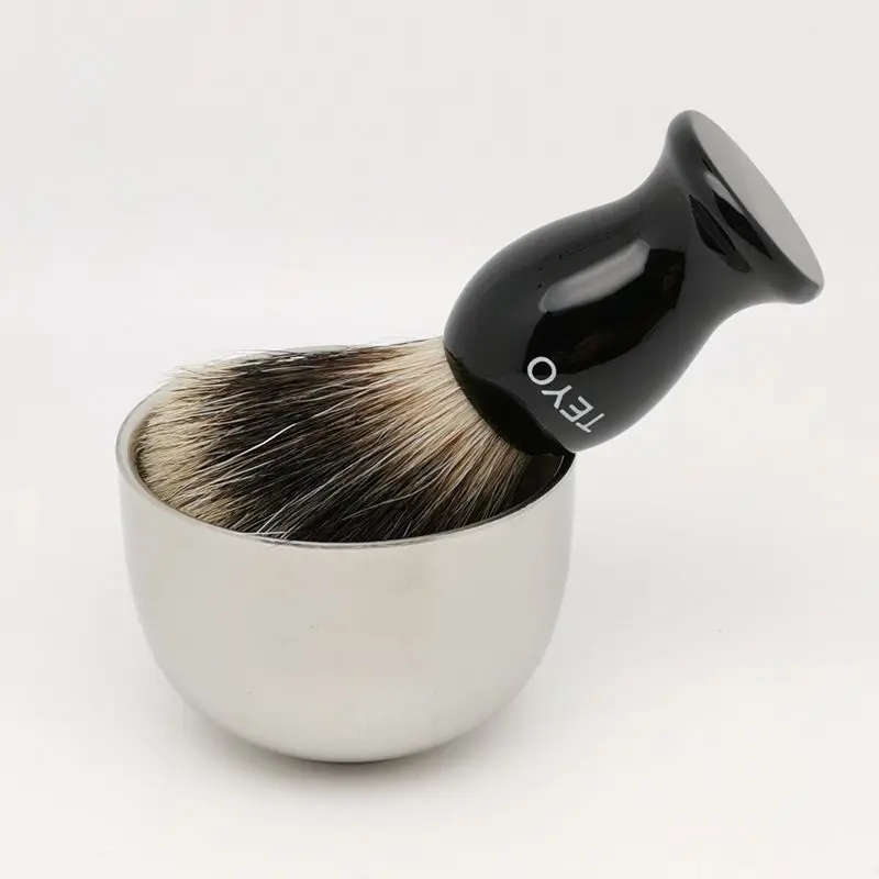 TEYO Two Band Fine Badger Hair Shaving Brush and Shaving Bowl Set Perfect for Wet Shave Beard Brush