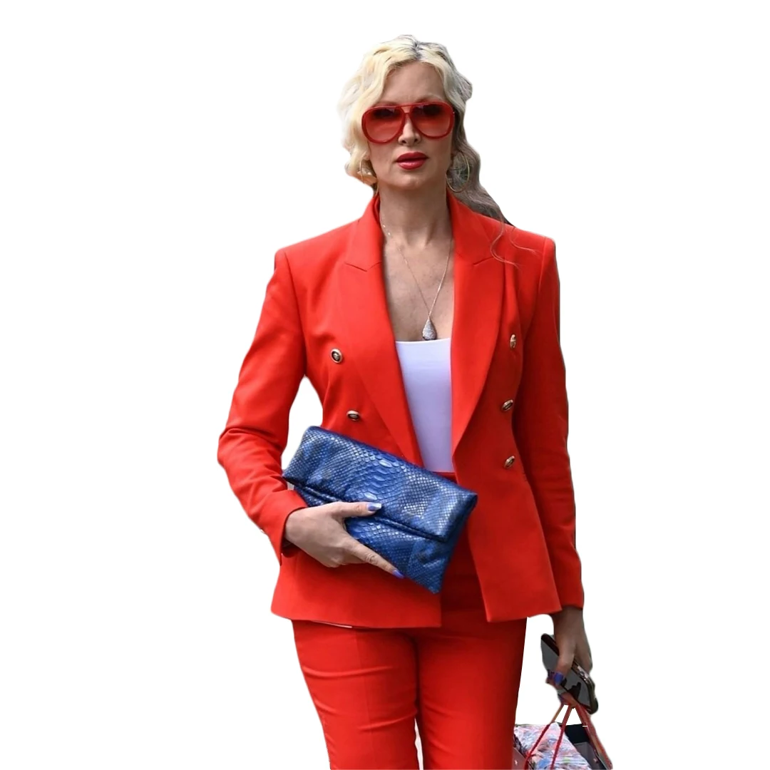 Blazer vintage imbibé de rouge pour femme, veste et pantalon à jambes larges, olympiques de bureau décontractés, ensembles féminins, été et printemps