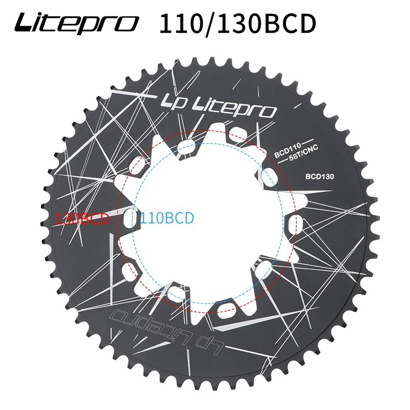 Litepro BMX Oval bicycle chainring bcd 130 BCD110 folding bicycle sprocket 52T 54T 56T 58T 60T aluminum alloy chainring