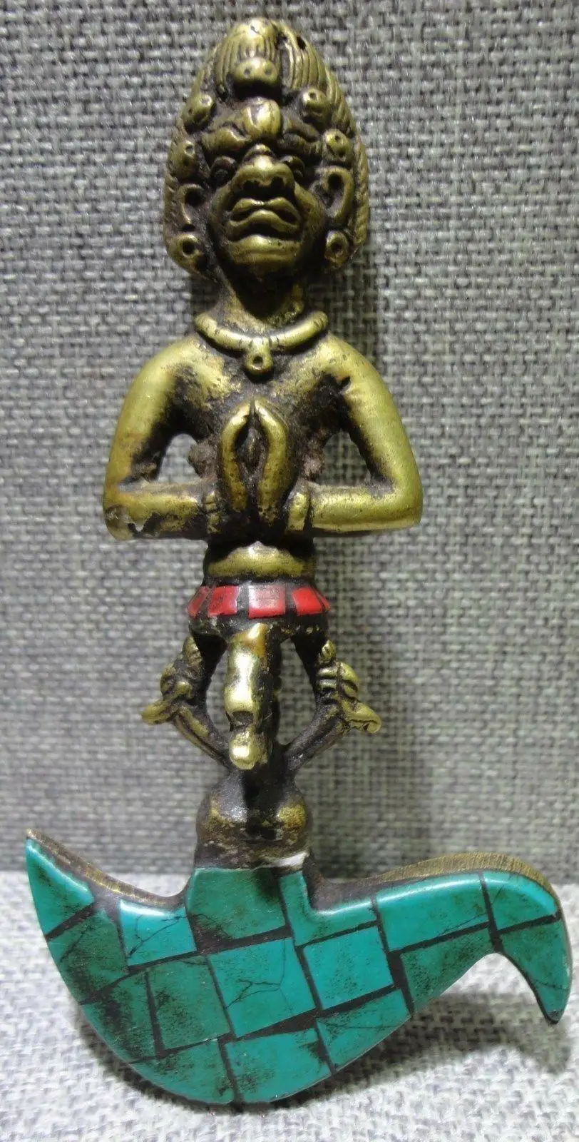 

Antique Sword Weapon Nepal Buddhism Taoism Exorcism Turquoise Copper Multiplier for Collection