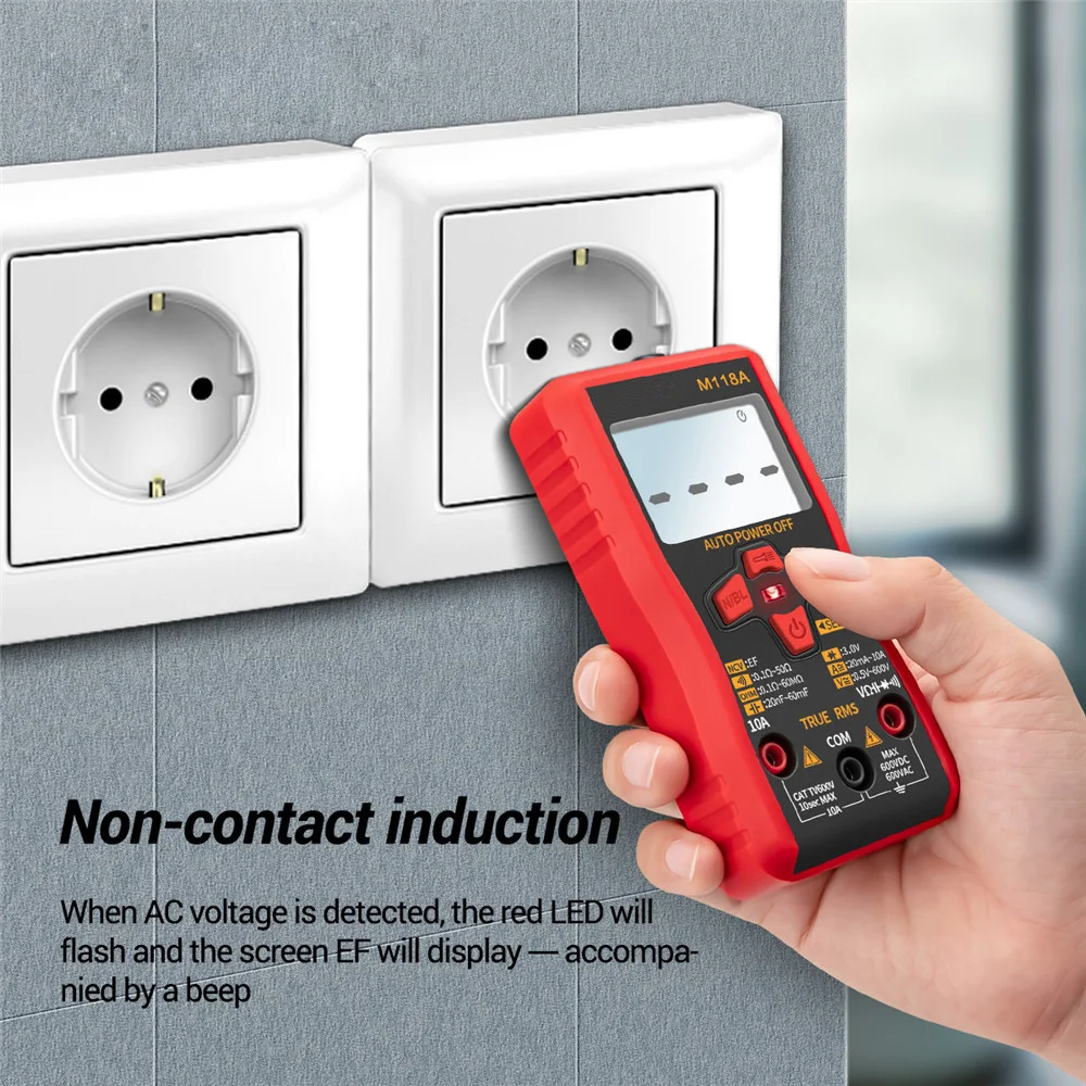 Smart Tester Mini M118A 6000 Counts Flashlight Digital Multimeter with NCV Data Hold Auto Mmultimetro True Rms Tranistor Meter