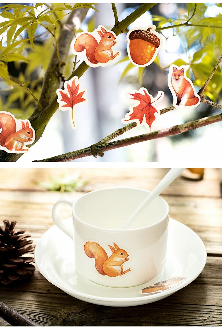 46 Pcs Autumn Forest Party DIY Adhesive Stickers Pack Decorative Album Diary Stick Labels Stationery for Creative Crafting