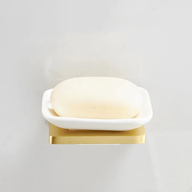 Brushed Golden Bathroom Soap Box Soap Dish Storage Holder Ceramic Wall Mounted Soap Dishes Bathroom Accessories