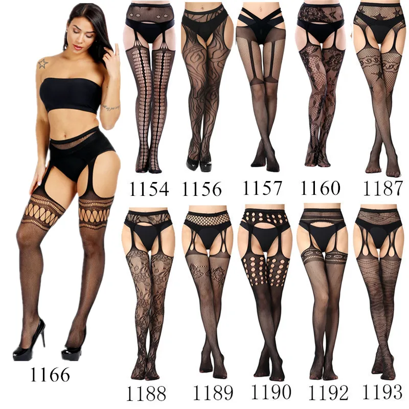 Plus Size Women Sexy Tights Crotchless High Elastic Stockings Lingerie Garter Belt Fishnet Pantyhose Open Crotch Tights