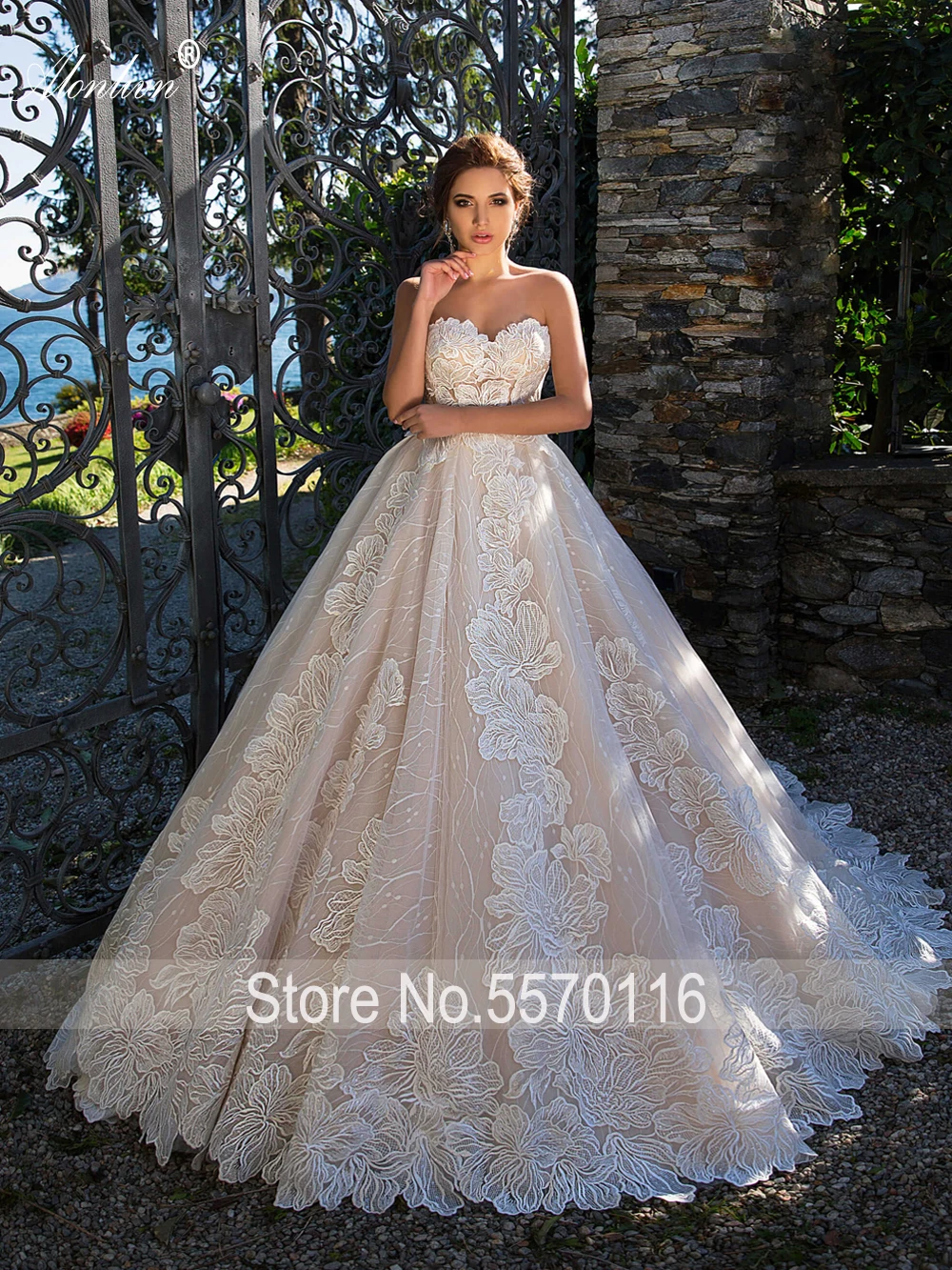 Alonlivn Gorgeous Lace Of Strapless A Line Wedding Dresses With Corset Back Court Train