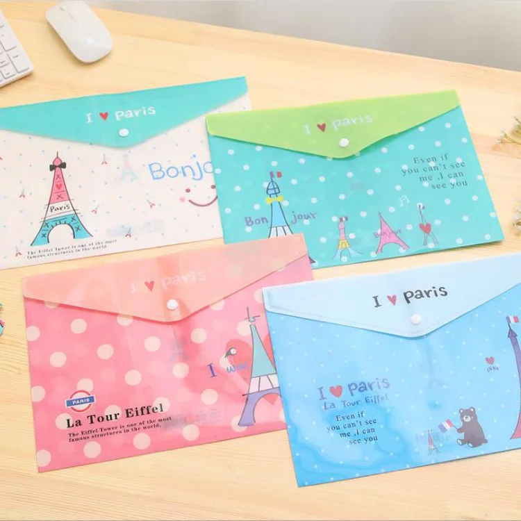 20PCS Creative Stationery Cartoon File Holder Cute Snap PVC File Bag A4 File Holder Student Supplies