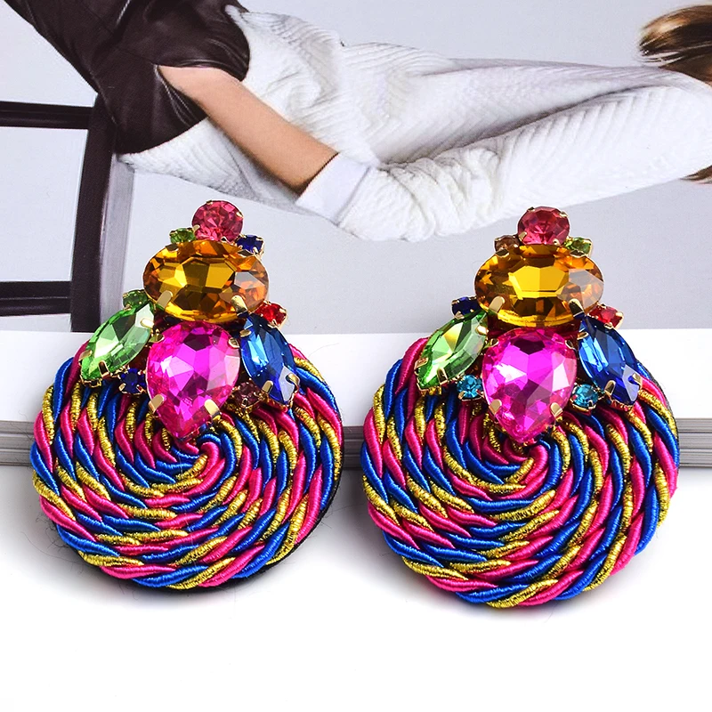 New Design Colorful Crystal Handmade Round Earrings High-Quality Fashion Rhinestone Jewelry Accessories For Women