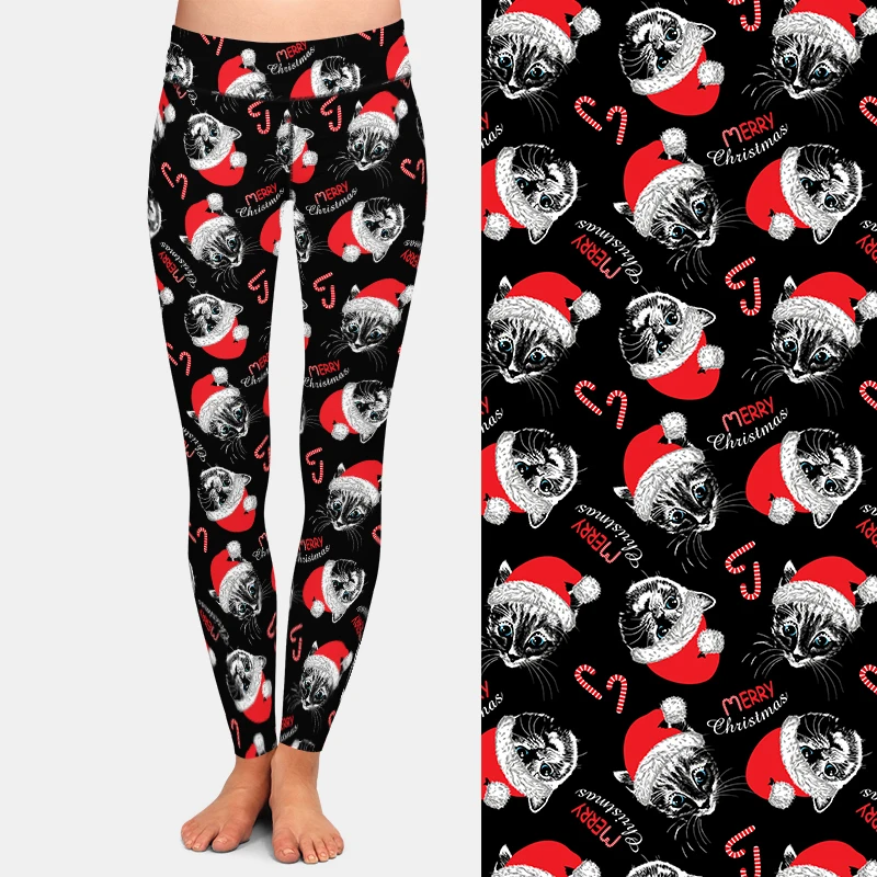 LETSFIND Legging Wanita Olahraga Kualitas Tinggi Mode 3D Wajah Kucing Hitam Kucing dengan Legging Pinggang Tinggi Print San