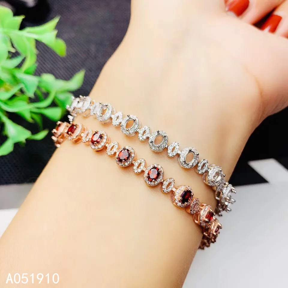 

KJJEAXCMY boutique jewelry 925 sterling silver inlaid Natural Garnet ladies luxurious elegant bracelet support detection