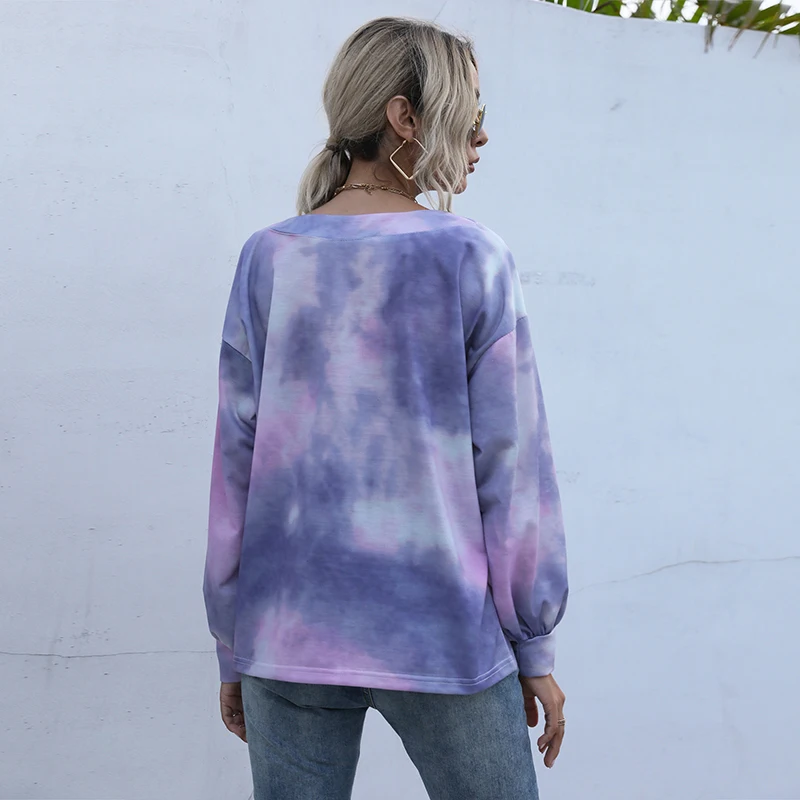 Tie Dye Print Shirt Long Sleeve Pullover Korean Streetwear Harajuku Punk Hip Hop Spring Autumn V Neck Buttons Loose Blouses