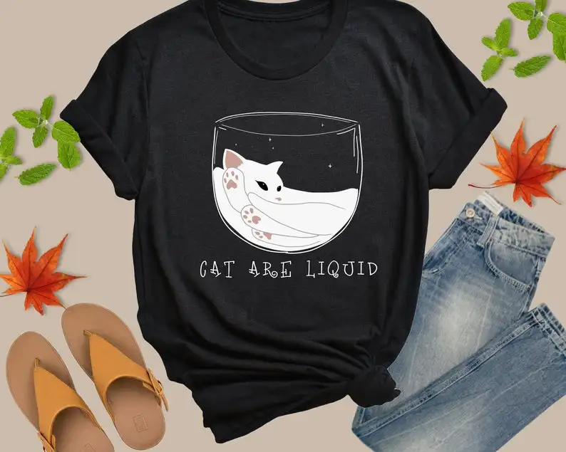 Os gatos são presentes líquidos do gato da camiseta para os amantes, ideia engraçada, as pessoas do gato roupas o pescoço gráfico mama camiseta manga curta algodão