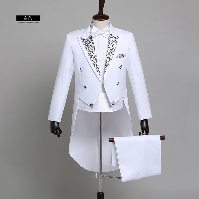 Tuxedo Dress Suits Men Classic Embroidery Shiny Lapel Tail Coat Tuxedo Wedding Groom Stage Singer 2-Piece Suits Dress Coat Tails