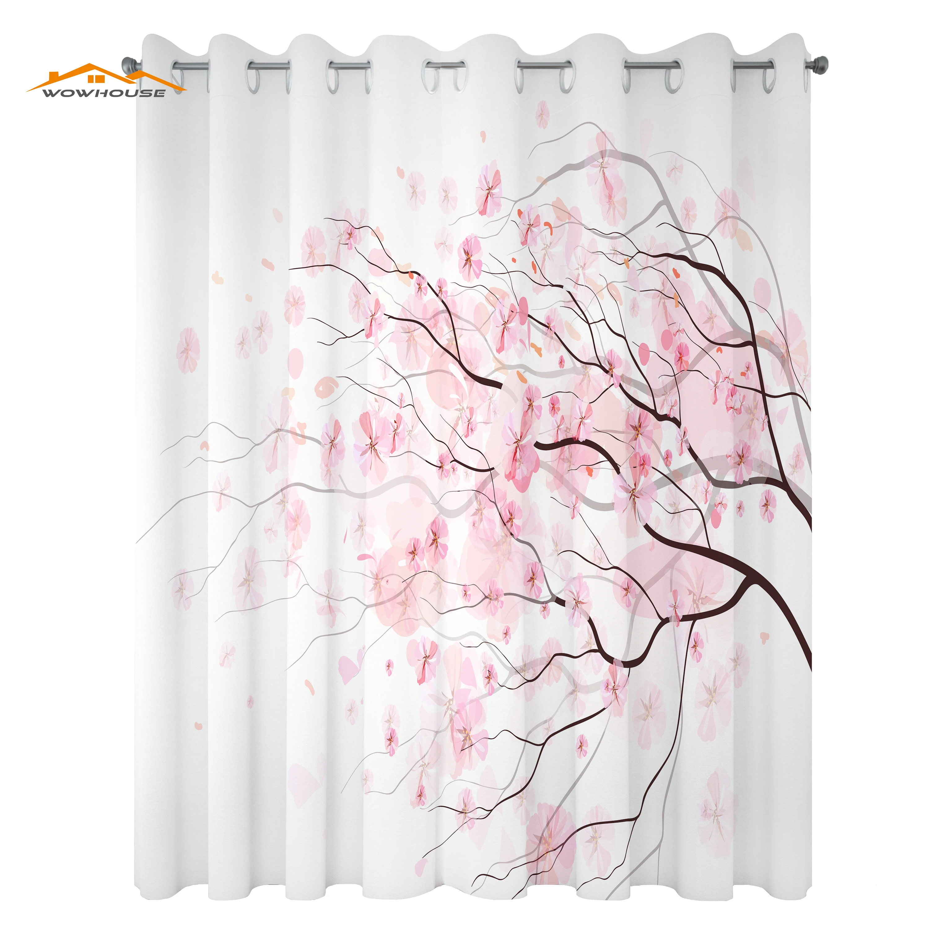 Pale Pink Window Curtains Sakura Branch with Cherry Flowers Tender Japanese Spring Living Room Decor Bedroom Pink White