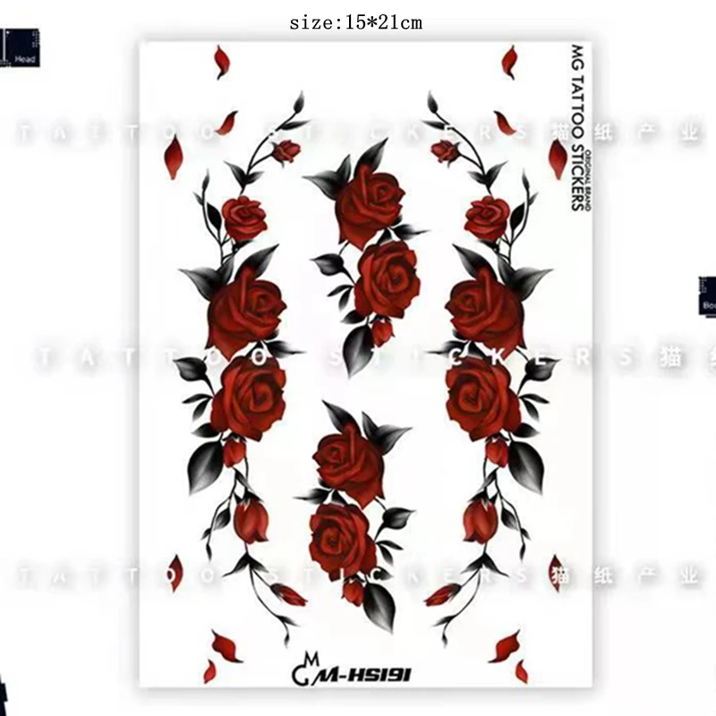 1pcs New Red Rose Waterproof Temporary Tattoo Sticker Female Beautiful Flower Girl Fashion Sexy Art Fake Tattoo Leg Ankle Tattoo