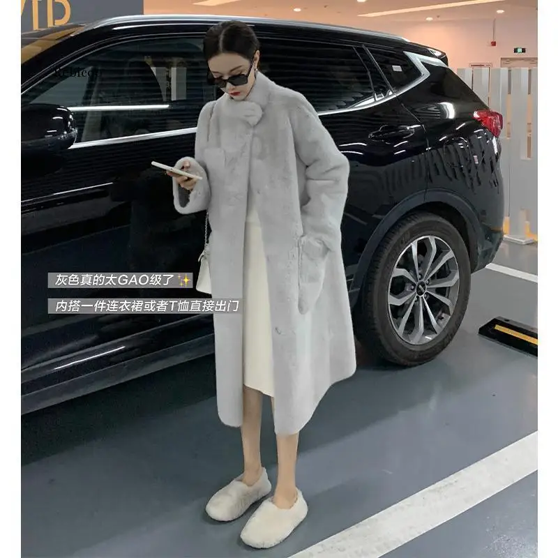 

Winter coat women's autumn winter versatile loose medium length thickened fur integrated temperament lamb coat
