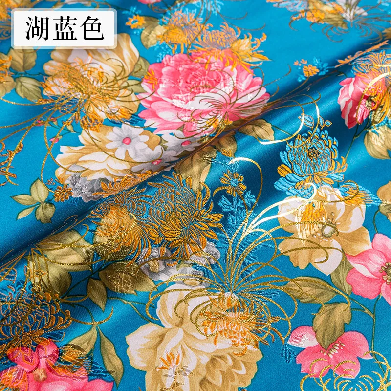 Gold brocade fabrics dark green Imitation silk jacquard pattern designer clothing patchwork sewing cheongsam DIY material