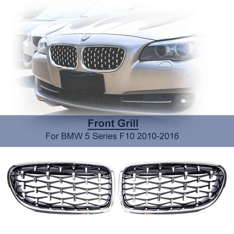 

Car Front Bumper Sport Racing Grill Grilles For BMW 5 Series F10 F11 F18 520i 523i 528i 520d 530d 10-16 Diamond Kidney Grille