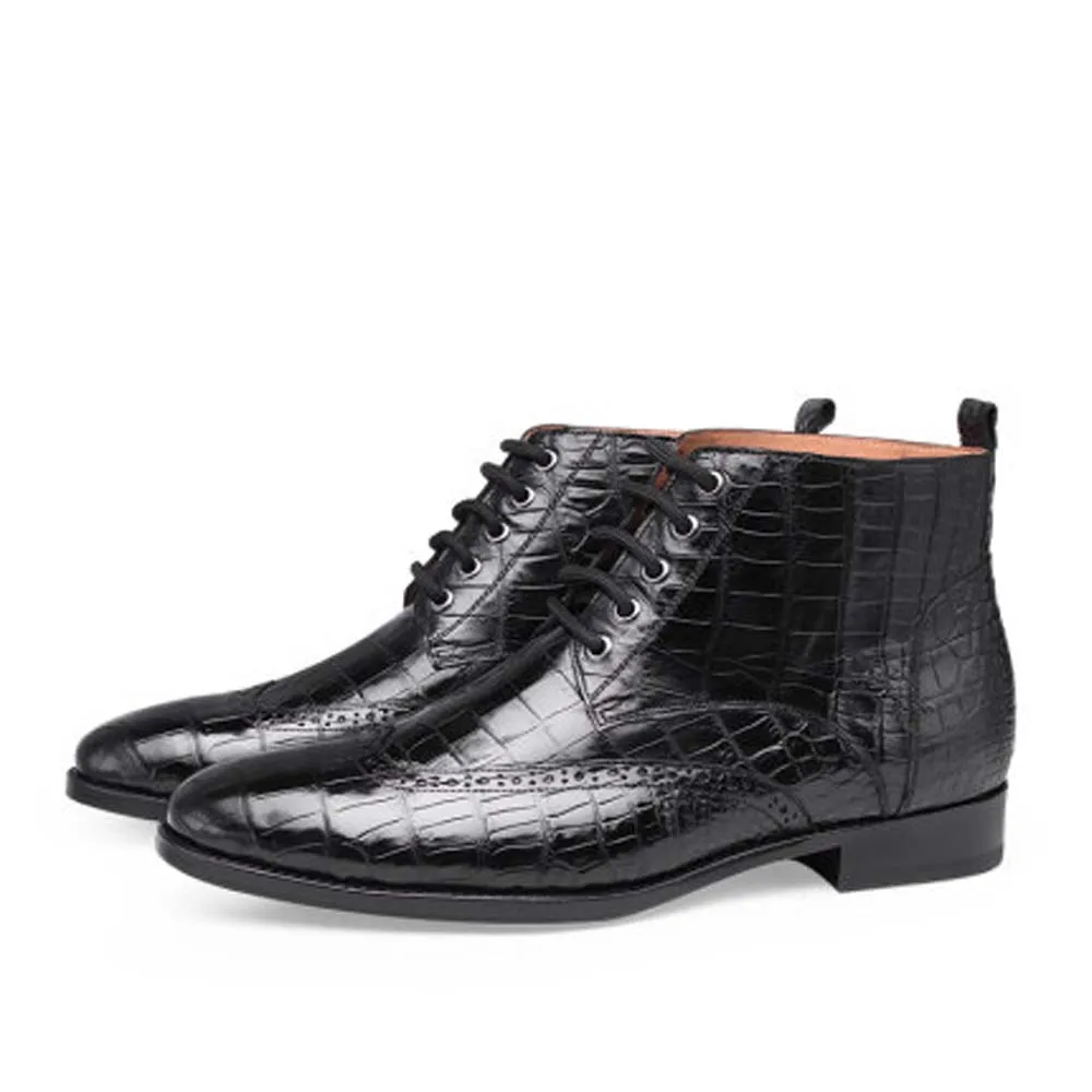 piliyuan men boots  male  crocodile  lace-up  leisure  business  British  Leather shoes  male increased  Round head  High help