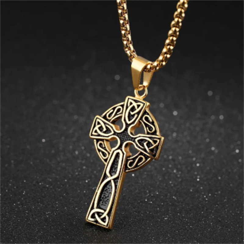 2021 viking celtic cross pendant necklace for men male statement punk vintage necklace fashion  jewelry charm Wholesale