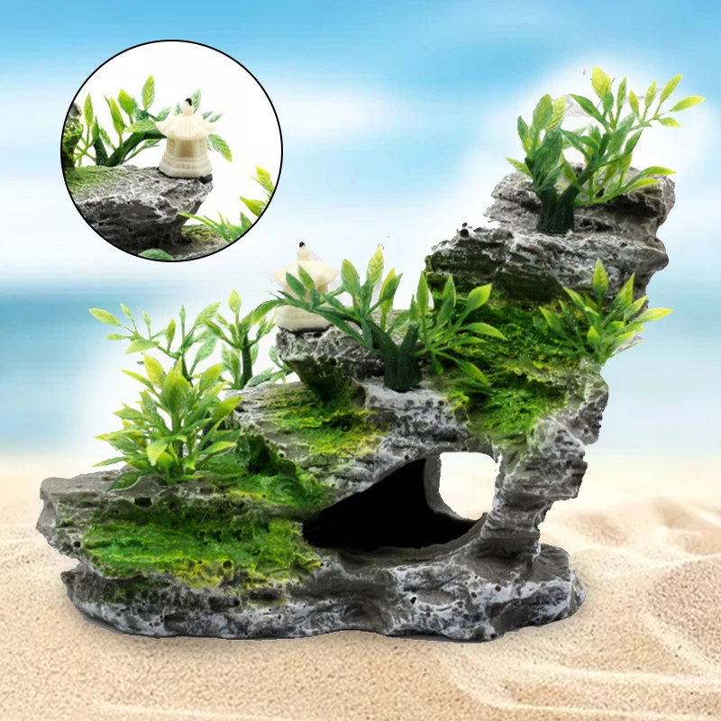 Aquarium Ornament Rockery Hiding Mountain Cave Landscape Resin Fish Tank Decor Aquarium Cave