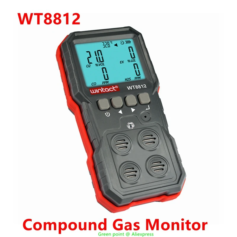 5PCS Compound Gas Measurement Monitor WT8812 LCD Gray Display Sound Light Vibration Alarm Data Record With 4 Forms 2023 Newest