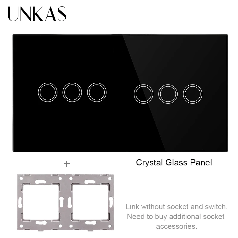 Moduli UNKAS combinazione gratuita fai-da-te 2 3 4 5 6 7 8 Gang EU Wifi Touch On / Off Smart Switch vetro nero 157mm presa pannello