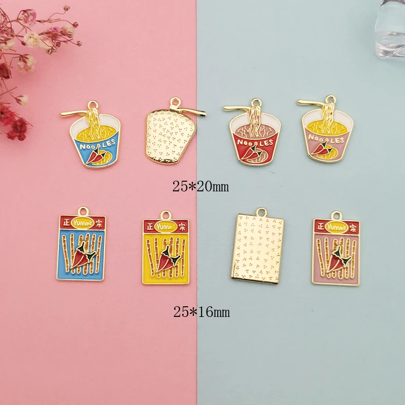 10pcs Instant Noodles Spicy Strips Alloy Enamel Charms Pendants Jewelry DIY Accessories Fit Earrings Food Charms Materials YZ802