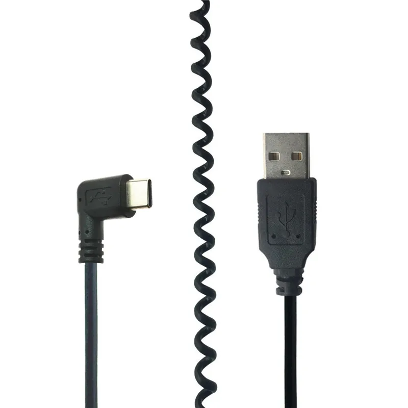 

USB 2.0 Male 90 degree to Type-c USB 3.1 Left Right Angle Stretch spring cable for Mobile hard disk and navigation mobile