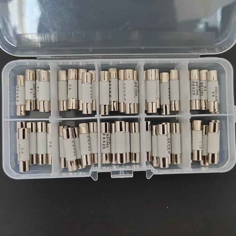 50PCS Ceramics Fuses Kit In Box Slow Blow 5x20mm T 1A 2A 3.15A 4A 5A 6A 8A 10A 12A 15A/250V 5*20 Protective Insurance Tube Set