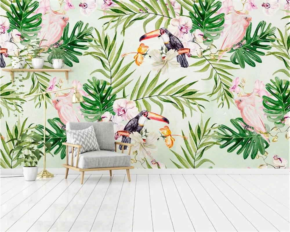 

Beibehang Custom wallpaper mural photo European-style tropical toucan plant leaves TV sofa background wall painting 3d wallpaper