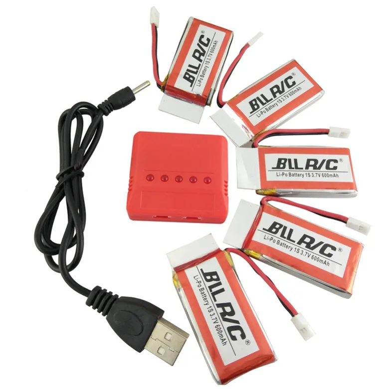 5pcs * 3.7V 600mah Lipo Battery + 5-IN-1 USB Charger For Syma X5C X5SW X5SC Cx30w V977 E30 E30w Quadcopter Spare Parts