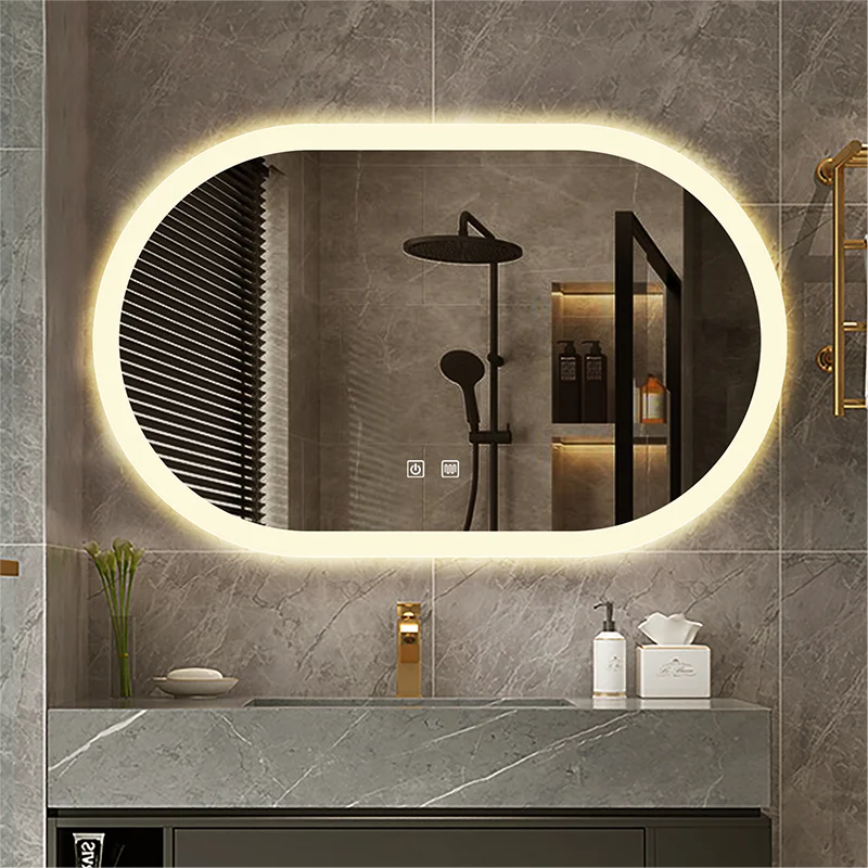 50x80cmOval Smart Makeup Wall Mounted Bathroom full length Mirror 3 Color LED Vanity Mirror With Anti-fog Brightness Dimmer