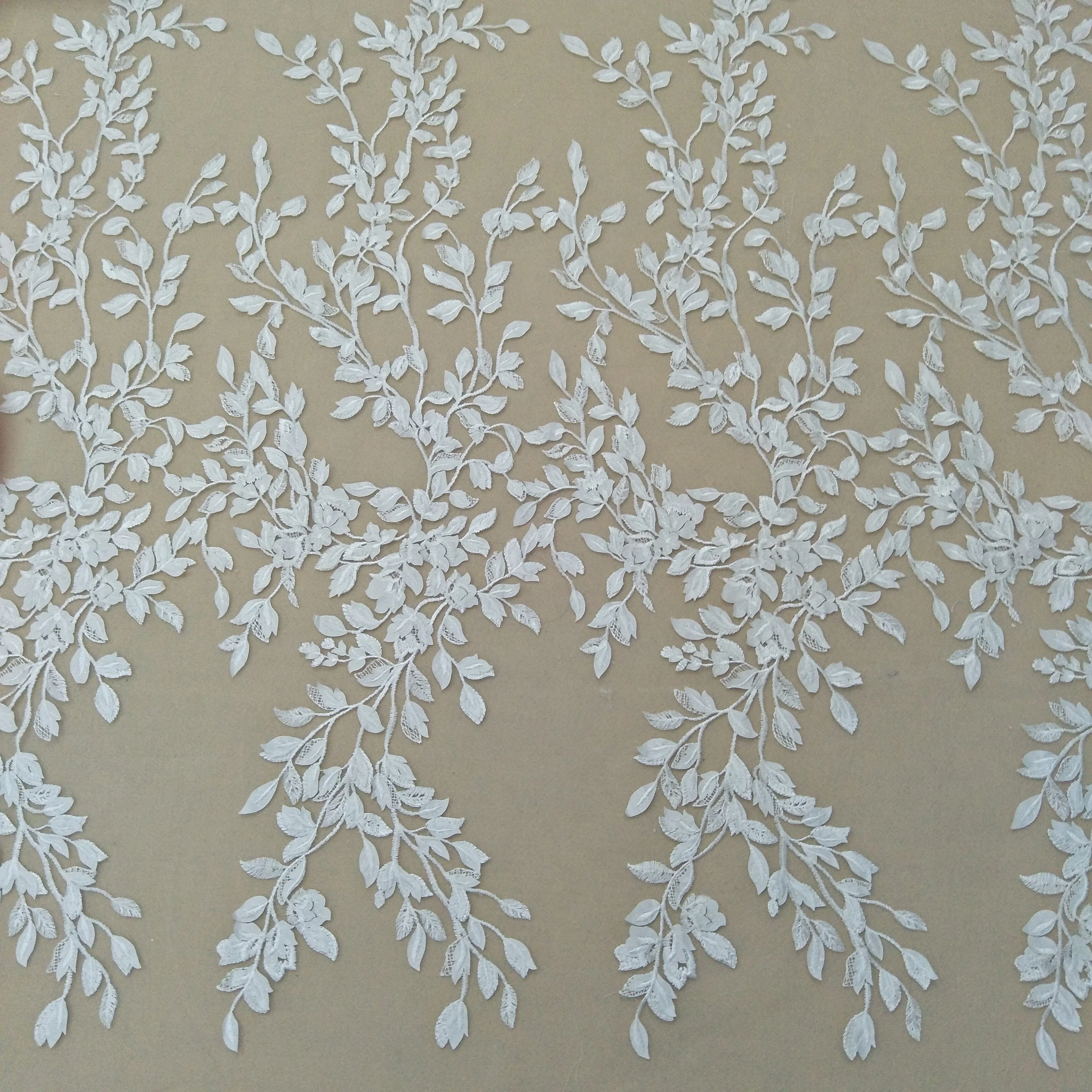 Spitzenblatt-Hochzeitskleidstoff, Spitzenstoff, Elfenbein, 130 cm Breite, Mode, Ausverkauf nach Hof