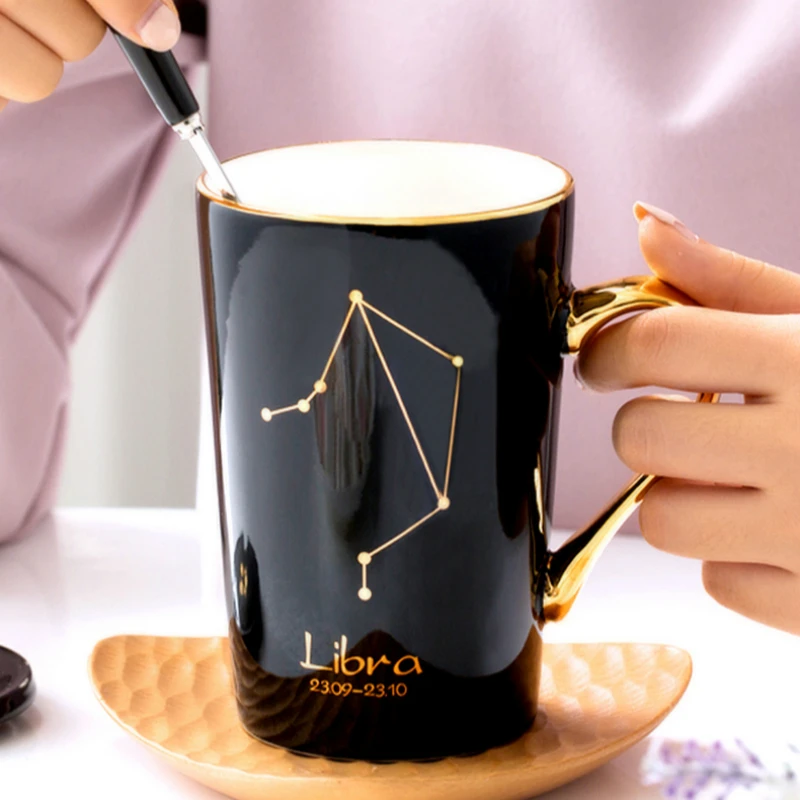 Bone China Mugs with Gold-Painted Handle 12 Constellation Mugs Creative Ceramic Mugs Gift for Friends Taza Office New 420ml