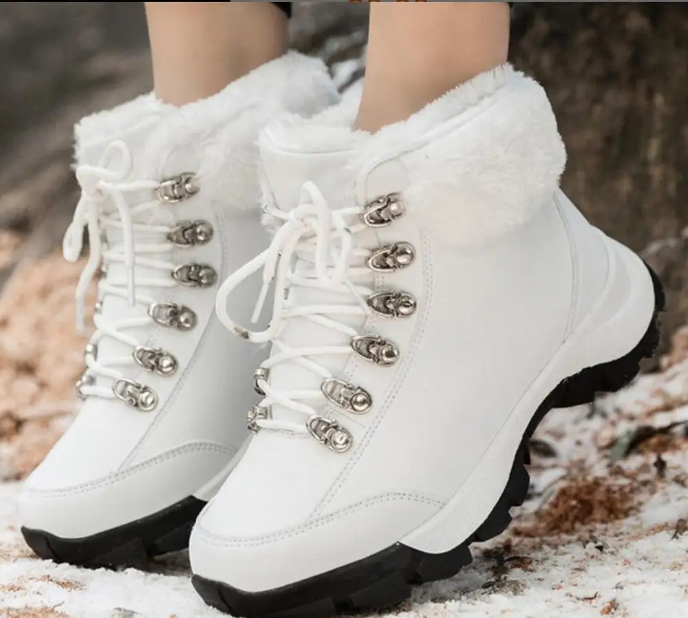 Genuine Leather Women Winter Boots Shoes Thick Wool Ladies Outdoor Snow Bootias Causal Sneakers Mujer Platform Fur Rubber Boots