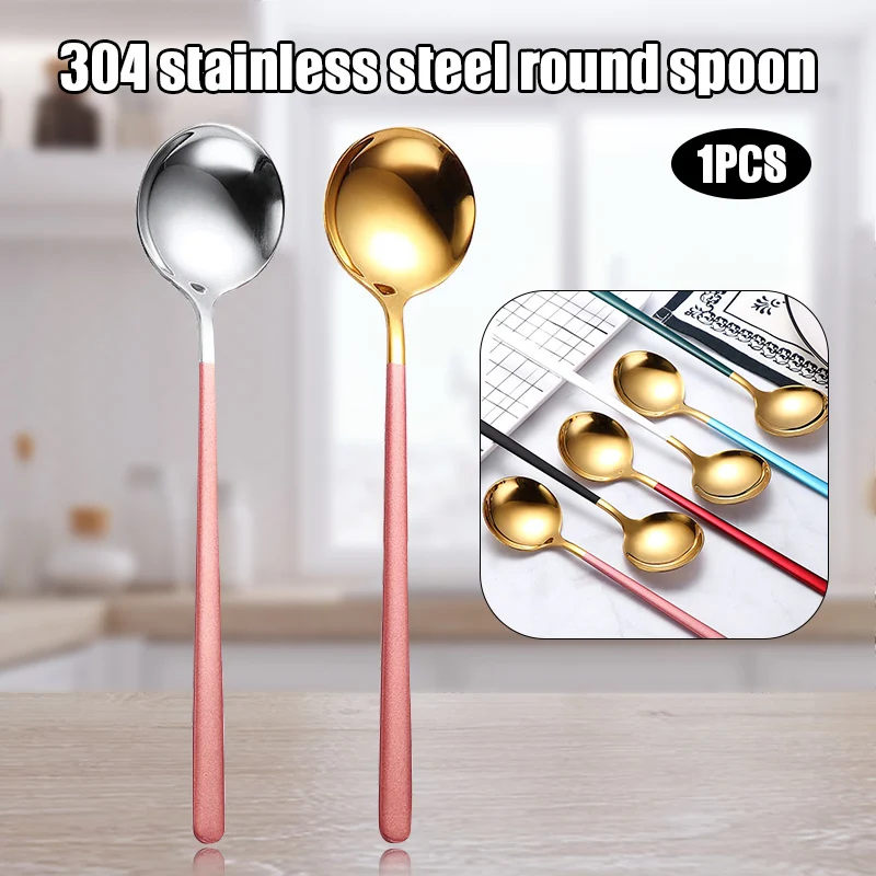 Korean Spoon Stainless Steel Exquisite Long Handle Spoon Soup Kitchenware Dessert Spoon Kitchen Tableware Akcesoria Kuchenne