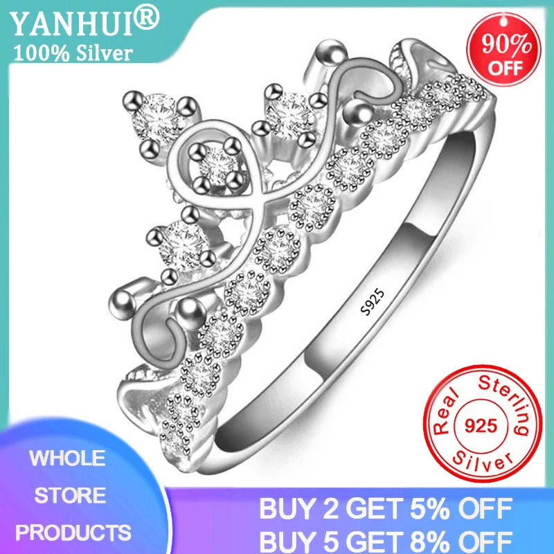 YANHUI Original Tibetan Silver Ring Enchanted Crown Open Rings Fashion Clear Shine CZ Tiara Rings Adjustable Size R029