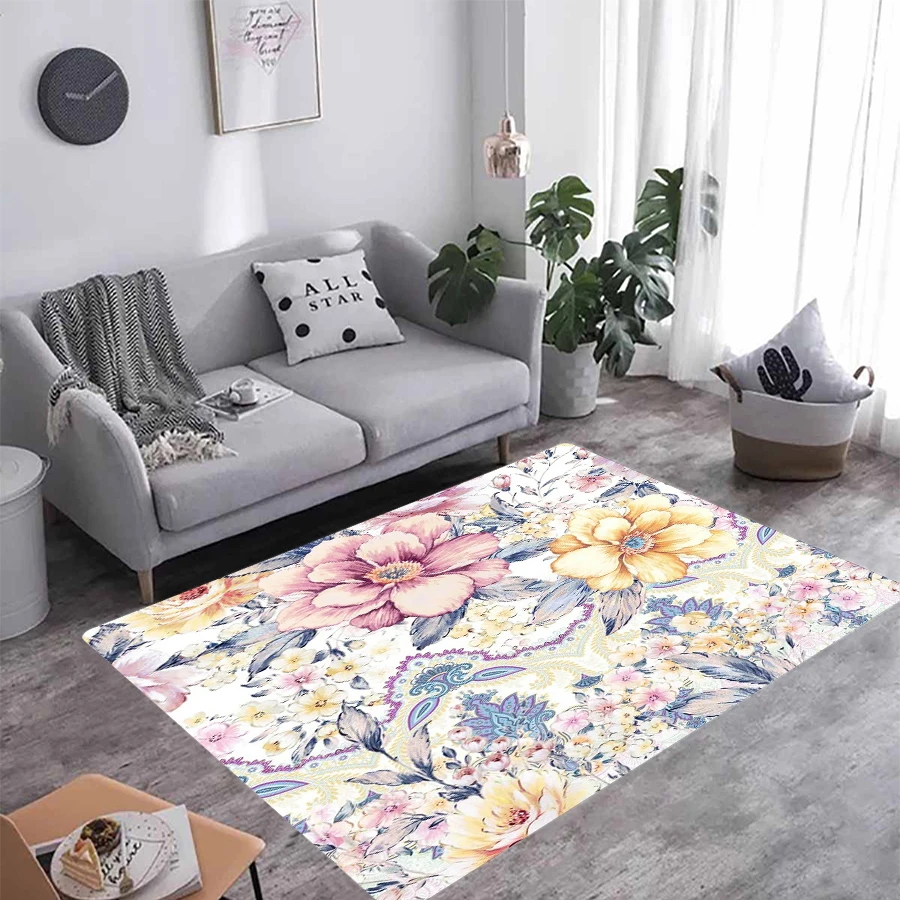 Small Floral 3D Print Carpet Square Anti-Skid Area Floor Mat 3D Rug Non-slip Mat Dining Room Living Room Soft Bedroom Carpet S23