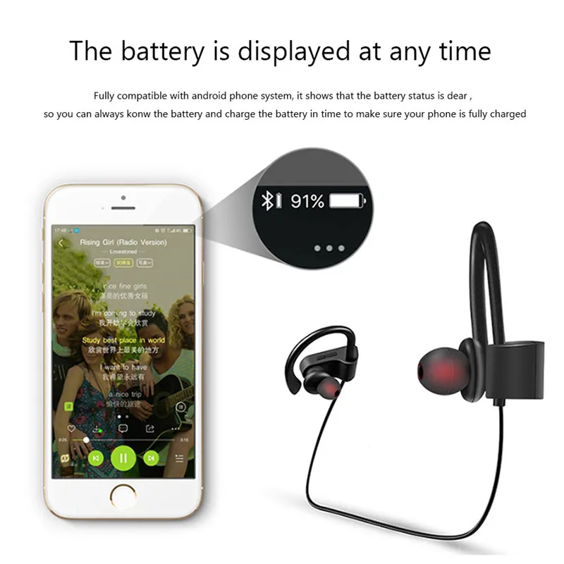 U8 4.1 Bluetooth headphones IPX7 waterproof  wireless earphones sports bass earbuds with mic for iPhone xiaomi Huawei