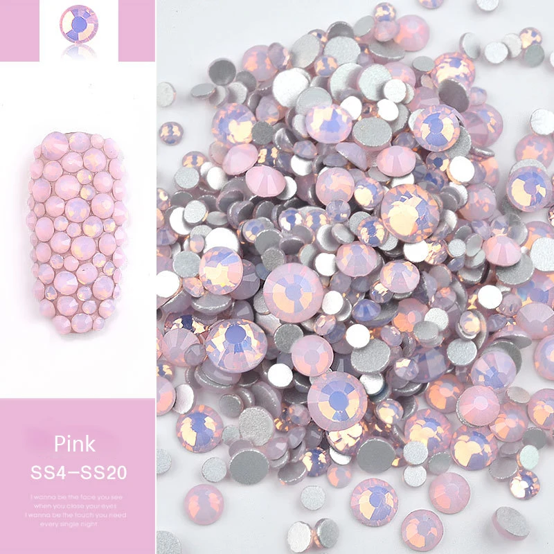 350pcs Opal 3D Crystal Nail Rhinestone Flatback AB Glass DIY Nail Art Decoration Mixed Size ss3-ss30
